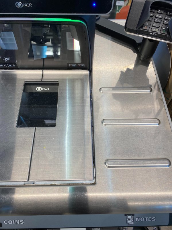 “I just dropped my debit card in that crack and it’s my only form of money. They had to take apart the self checkout machine.”