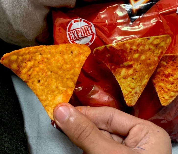 A Dorito chip that looks exactly like the one on the package