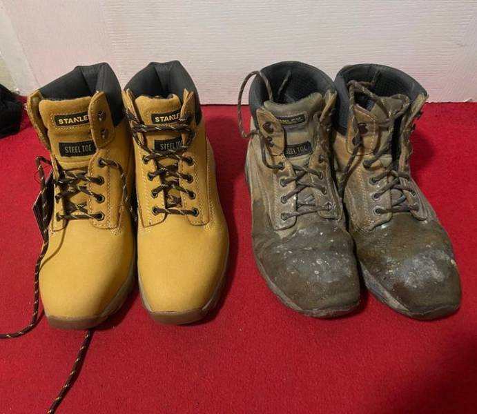 “My new boots vs my 5-year-old boots”