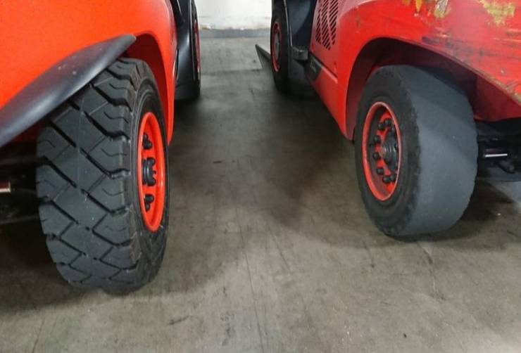 “The difference between a new tire and a heavily used one on a forklift truck”