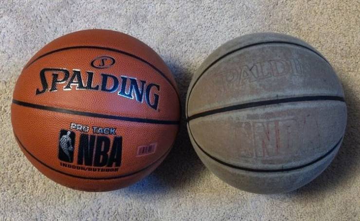 “The wear and tear on my 7-year-old basketball vs the brand new one I bought”