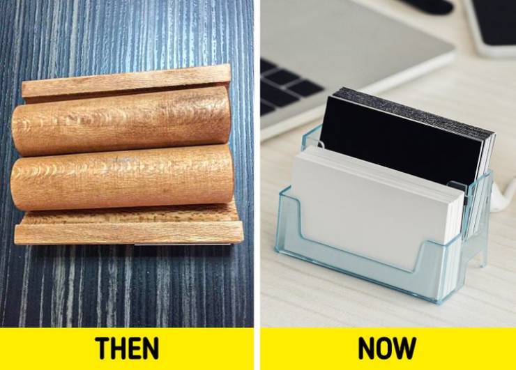 Business card holders. 

This is how business card holders and displayers looked before. You would put the piece of paper between those wooden rolls, so they would act as weights to keep it tight in place.