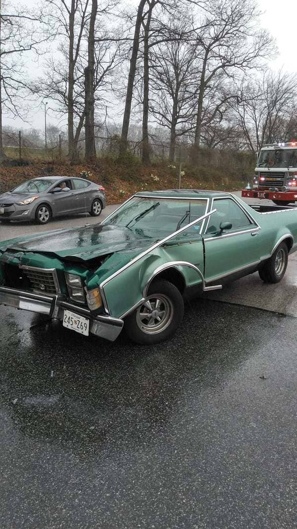 Brakes locked on my ’79 Ranchero today in the rain. Not speeding, driving responsibly, nothing I could do. She’s totaled.