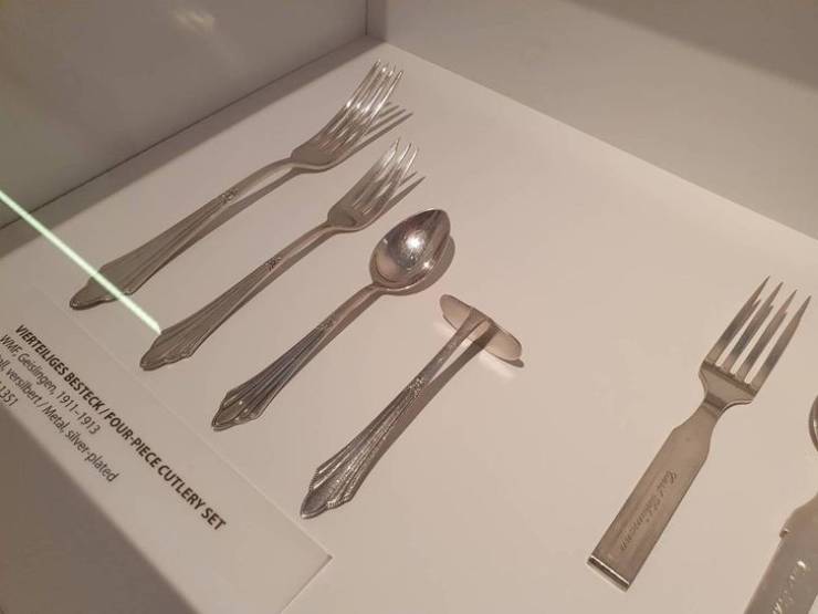 “What is the use of this fourth piece of cutlery I’ve seen in a German museum?”
The answer: "It’s a baby food pusher, quite common in the 1800s — early 1900s."