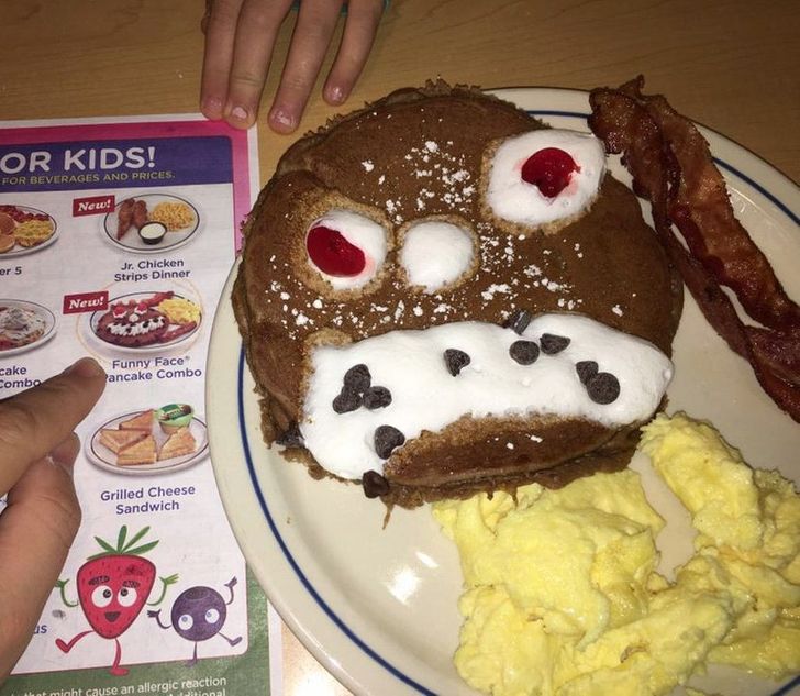 “My daughter ordered a ’funny face pancake,’ and this is what they gave us. My daughter couldn’t stop laughing so maybe it was a job well done.”