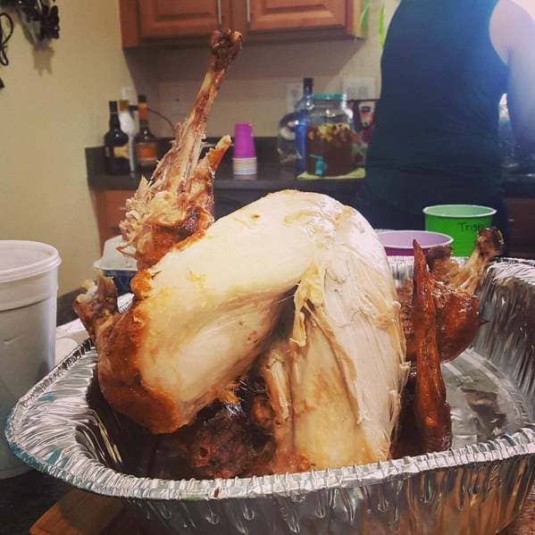 My drunk MIL ate all of the skin and a leg off of the fried turkey before it was served.