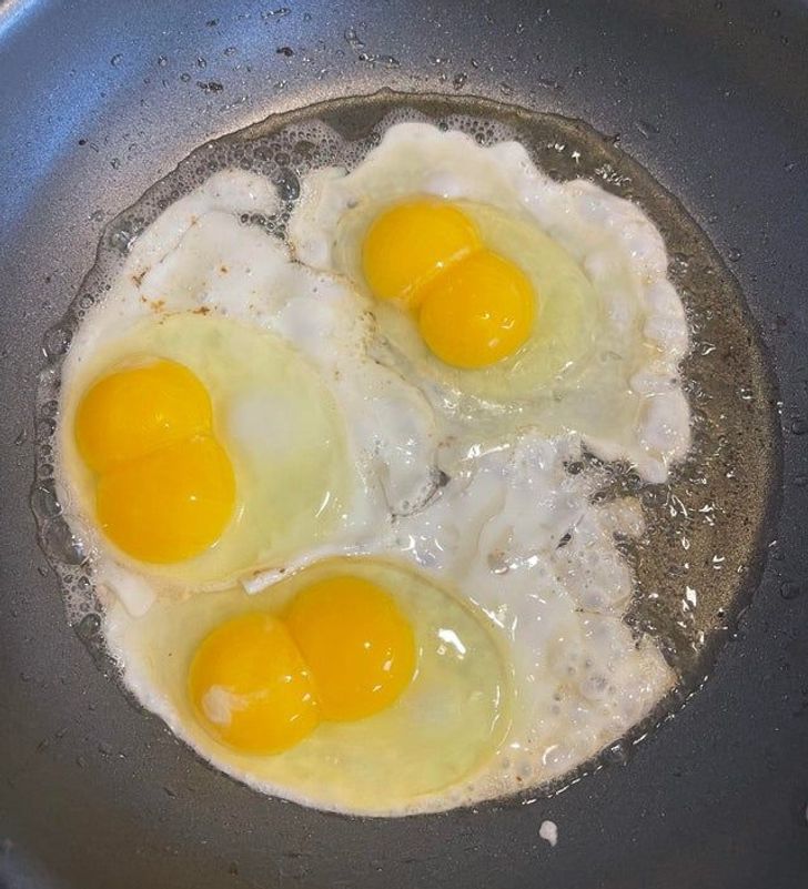 “My dad cracked 3 eggs this morning, which all happened to have double yolks.”