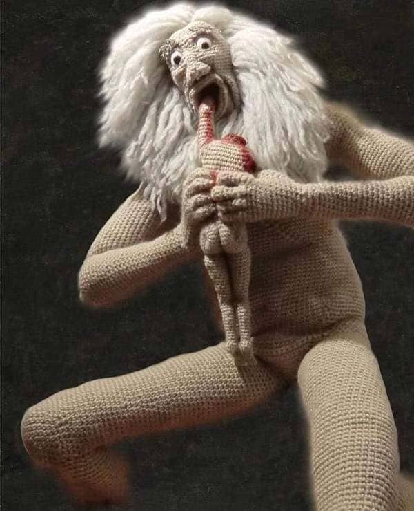 Saturn Devouring His Son, but crocheted…