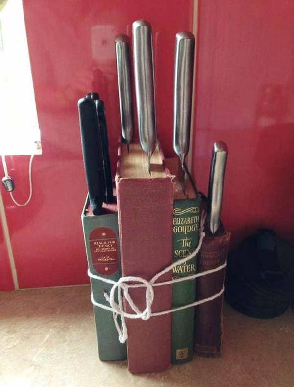 “upcycled” knife block…