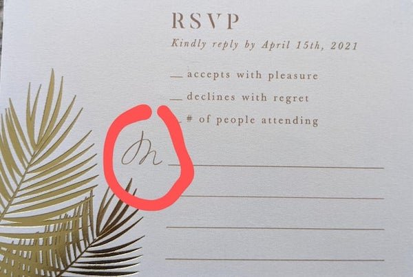What does the circled word say (on?) And what are you supposed to put on the lines after it?

A: Looks like an M. For Mr, Mrs, or Ms