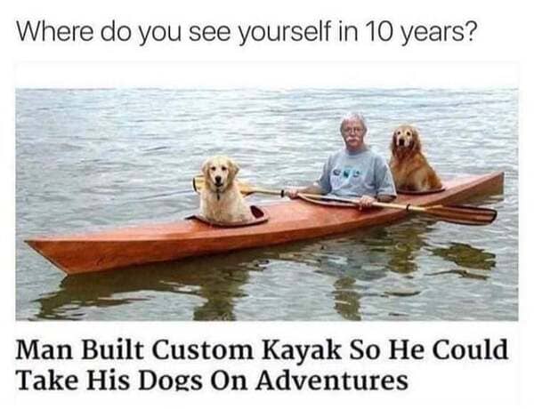 do you see yourself dog meme - Where do you see yourself in 10 years? Man Built Custom Kayak So He Could Take His Dogs On Adventures