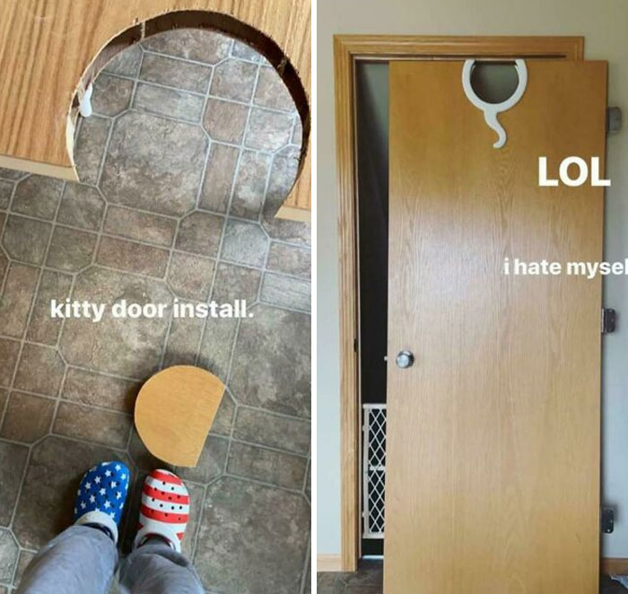 home repair fails - Door - Lol i hate mysel kitty door install.