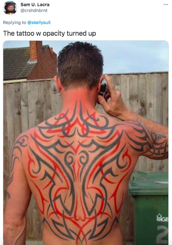 tribal back tattoos for men - Sam U. Lacra The tattoo w opacity turned up Mige