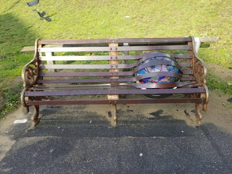 “This bench I found in the UK with a giant marble inside.”