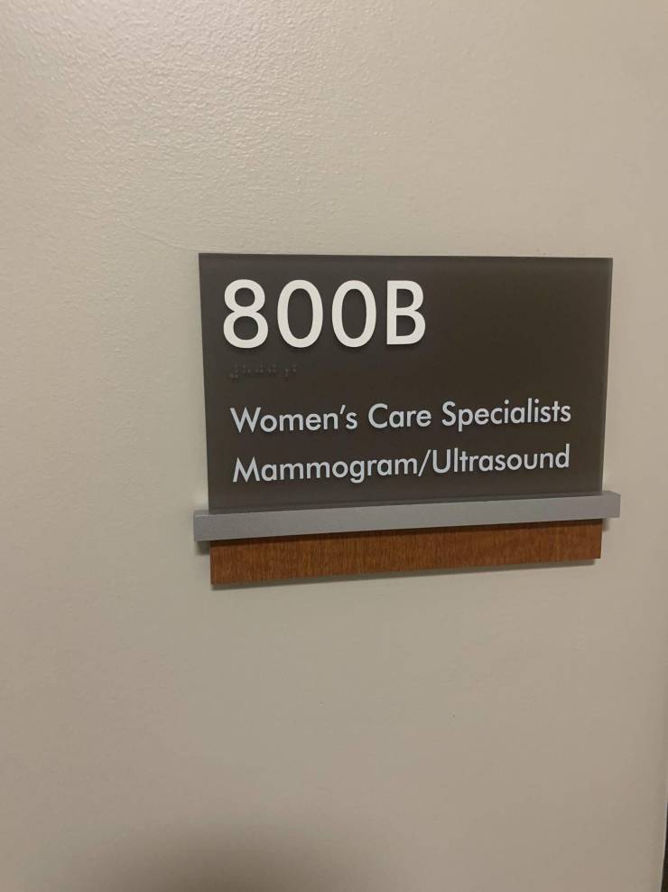 “The room number for mammogram testing spells out “boob””