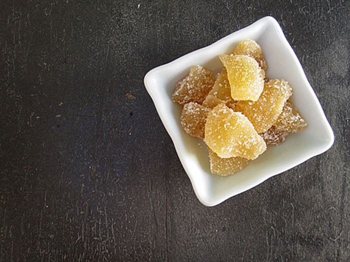 Eating candied ginger helps with nausea. Any ginger really, but candied ginger is much better tasting.