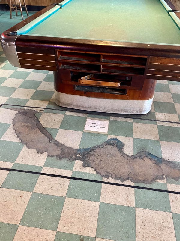 The floor by this pool table that’s been in use since 1945.