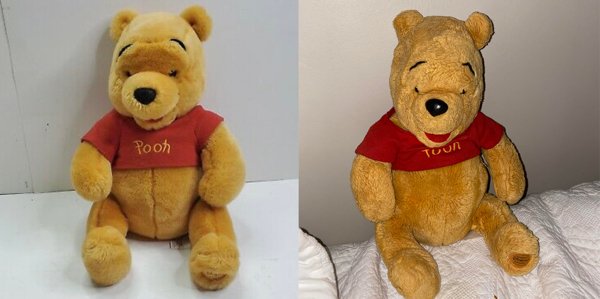 Pooh I found on Ebay vs. the Pooh I’ve slept with for 10 years.