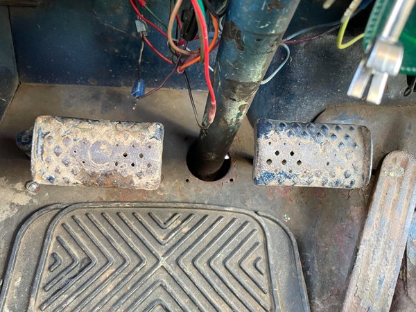 The clutch and brake pedals on my 1950 Jeep have holes worn in them.