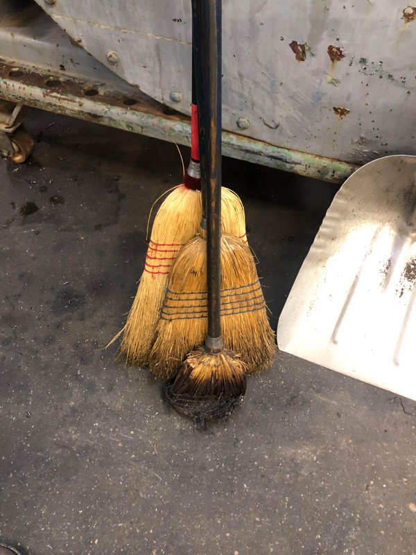 Progression of a broom at a machine shop.