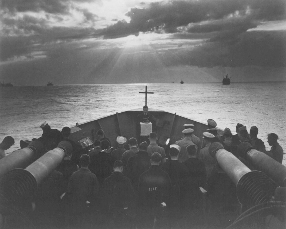 Easter Sunday service. USS Duane. 1944