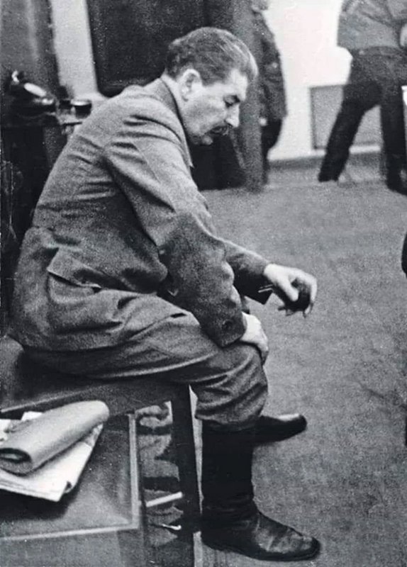 Stalin in the Kremlin after a meeting about the Nazi invasion of the Soviet Union at the start of Operation Barbarossa. The photographer secretly defied orders to destroy it as it was deemed not to show Stalin in a positive light – June 22nd 1941