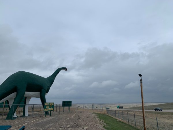 South Dakota,

80-foot-tall dinosaur statue.