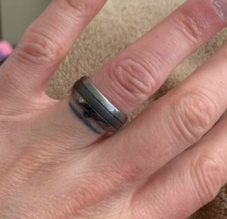 6 years ago I lost my wedding ring. I ended up getting a tattoo instead of replacing it. My wife just found it in an old purse.