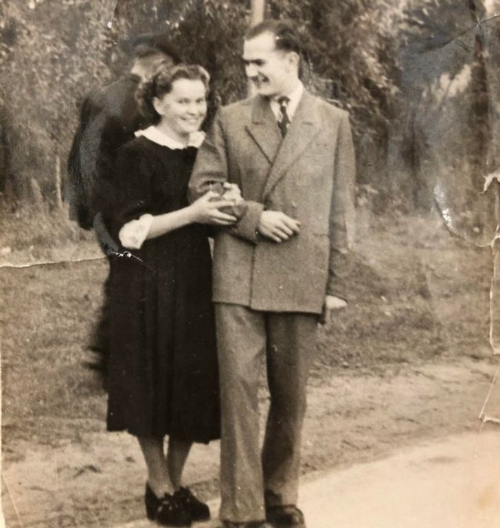 “My grandparents, both 19 years old, in Poland, 1952”
