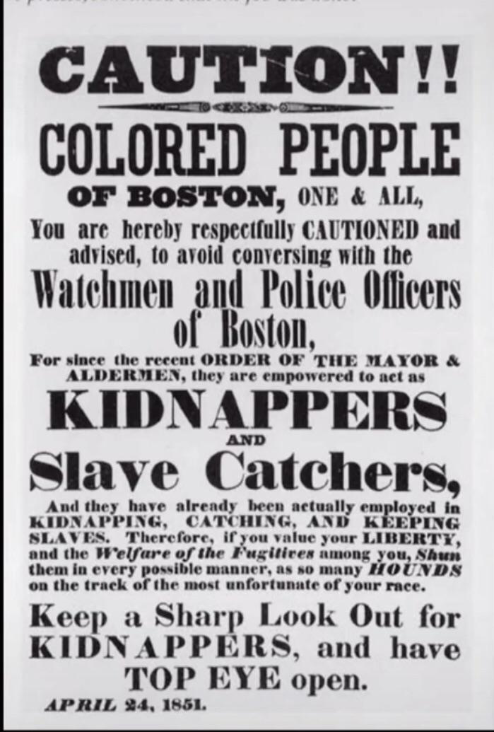 A flyer warning colored people to watch out for slave catchers from 1851