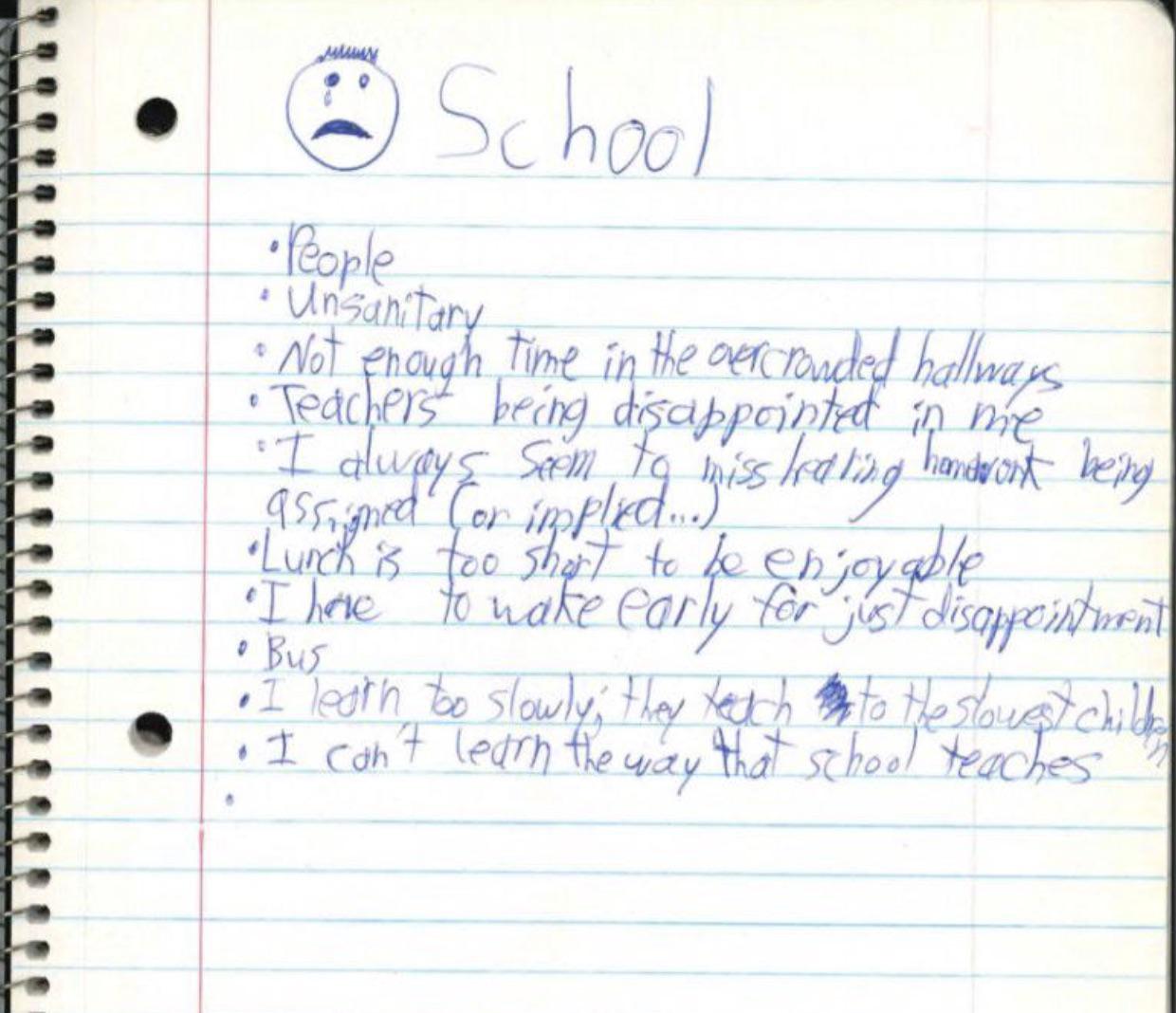 Sandy Hook shooter Adam Lanza’s complaints about school as a child