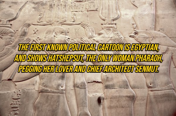 stone carving - The First Known Political Cartoonis Egyptian, And Shows Hatshepsut, The Only Woman Pharaoh, Pegging Her Lover And Chief Architect Senmut