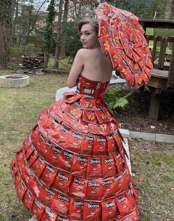 “I made a prom dress out of recycled Doritos bags from my school cafeteria.”