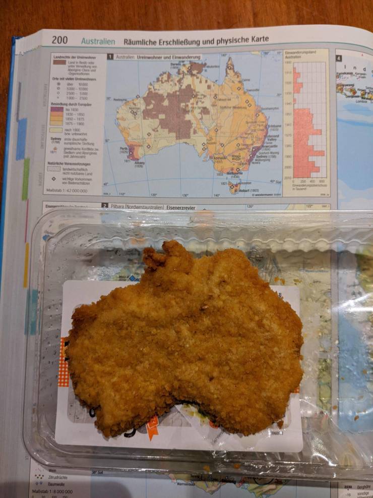 “The cutlet i bought has the shape of Australia.”