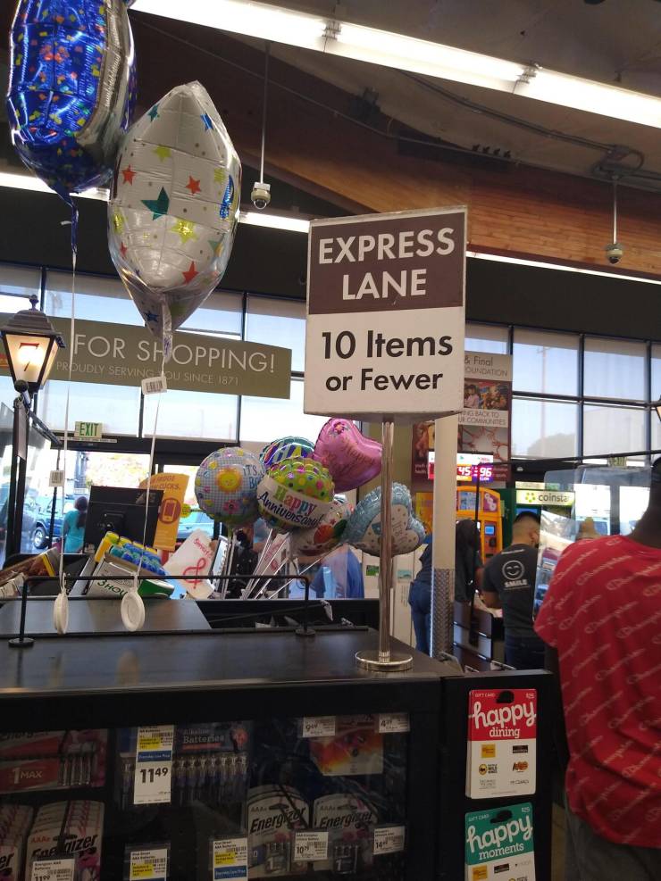 “This express lane sign with correct grammar.”