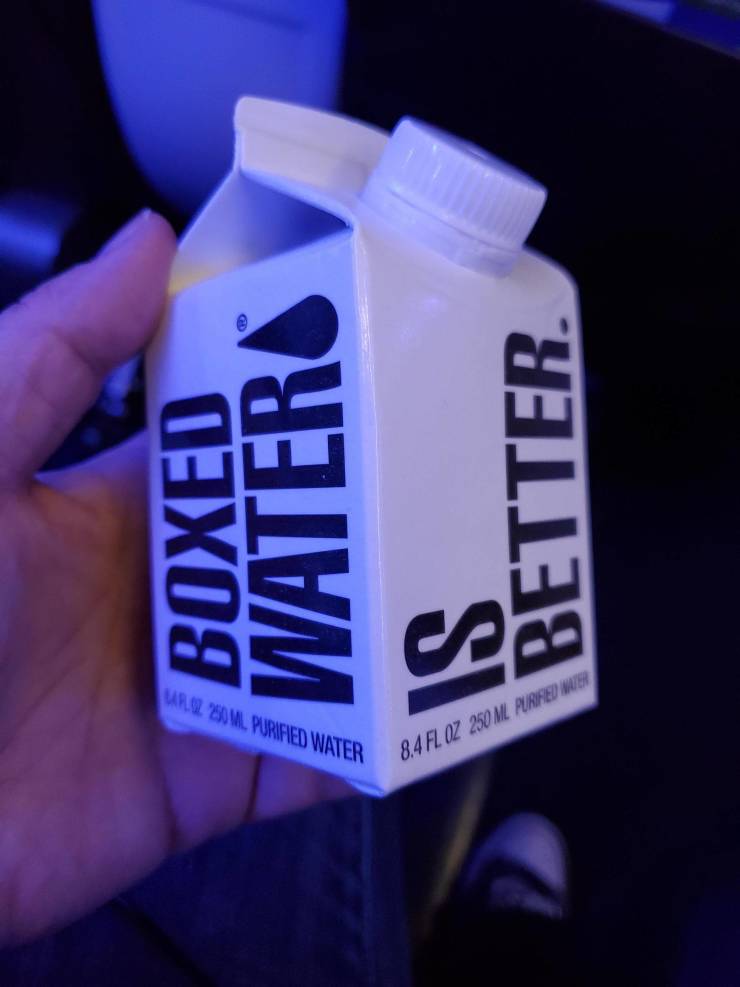 “Alaska Airlines giving out water in paper cartons rather then plastic bottles.”