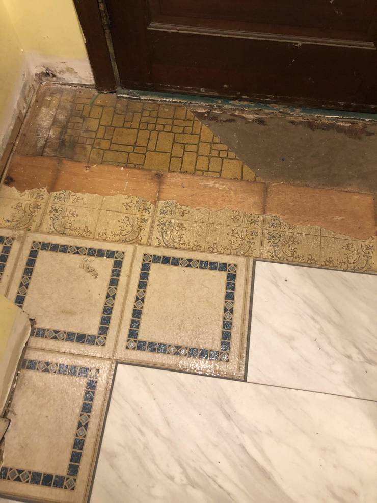 “Getting the kitchen floor redone; here’s apparently all the floors since the house was built in 1880.”