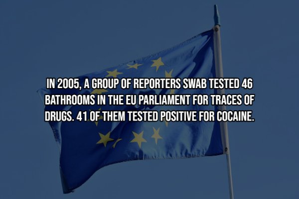 flag - In 2005, A Group Of Reporters Swab Tested 46 Bathrooms In The Eu Parliament For Traces Of Drugs. 41 Of Them Tested Positive For Cocaine.
