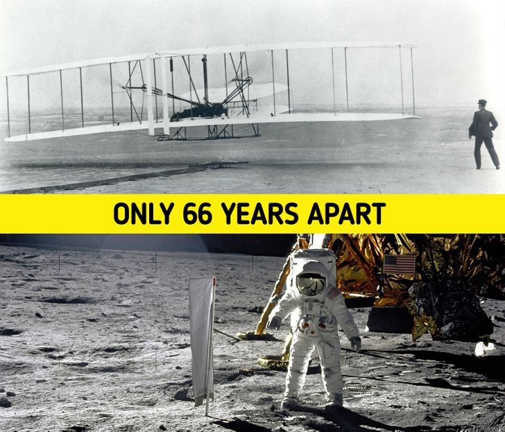 The invention of the airplane and the first moon landing happened not too far apart.