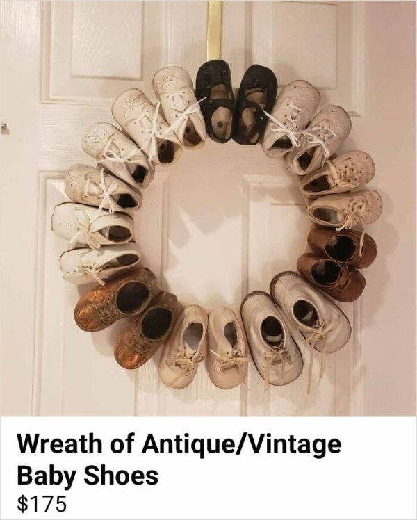 wreath - Wreath of AntiqueVintage Baby Shoes $175