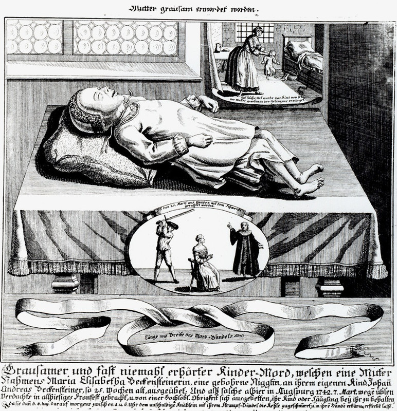 Since suicide is an unforgivable sin for Christians many people, especially women in 18th century resorted to suicide by proxy. They would usually murder a child, a crime punishable by death and ask for forgiveness right before the execution