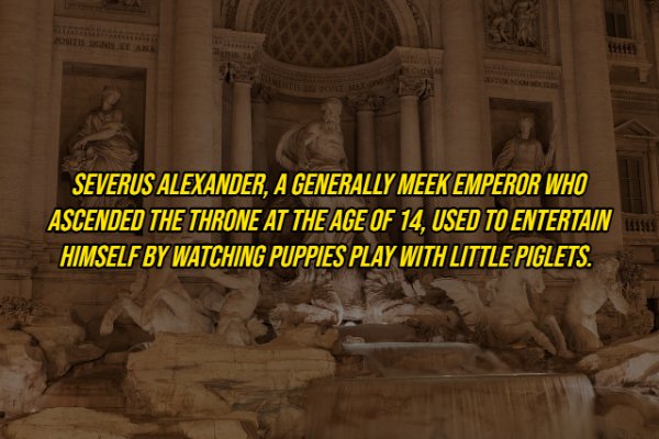 trevi fountain - 111 Severus Alexander, A Generally Meek Emperor Who Ascended The Throne At The Age Of 14, Used To Entertain 1886 Himself By Watching Puppies Play With Little Piglets.
