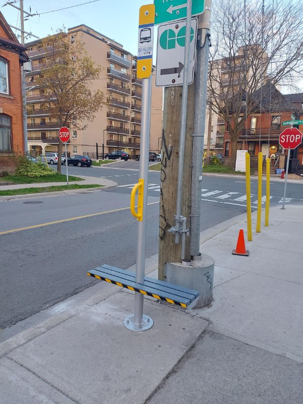 A bus stop bench.