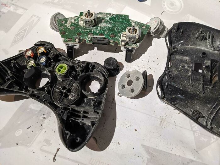 Got An Xbox 360 Controller In For Repair. Inside, I Found Multiple Dead Bugs And Everything Was Covered In A Fine, White Powder-Like Dust