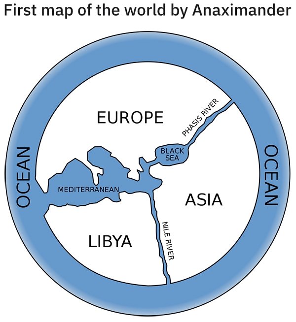 First map of the world by Anaximander Europe Phasis River Black Sea Ocean Ocean Mediterranean Asia Libya Nile River