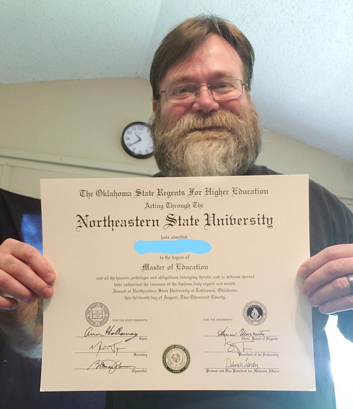wholesome memes and feel good pics - beard - The Oklahoma State Regents For Higher Education Acting Through The Northeastern State University habe admitted to the degree of Master of Education amb all the honors, privileges i obligations brlonging there, 