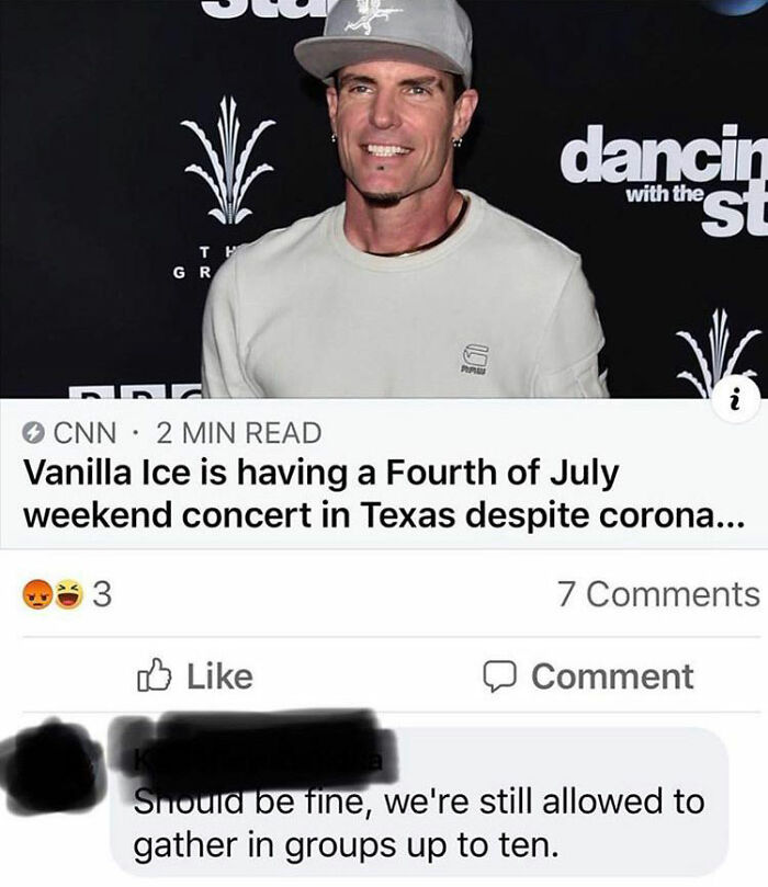 celebs getting rekt - vanilla ice concert meme - dancin est with the Th Gr Pre N. Cnn 2 Min Read Vanilla Ice is having a Fourth of July weekend concert in Texas despite corona... 3 7 0 Comment Should be fine, we're still allowed to gather in groups up to 