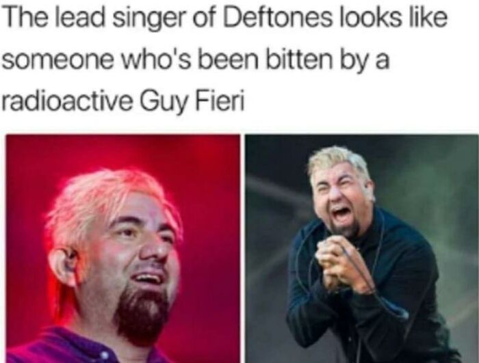celebs getting rekt - The lead singer of Deftones looks someone who's been bitten by a radioactive Guy Fieri