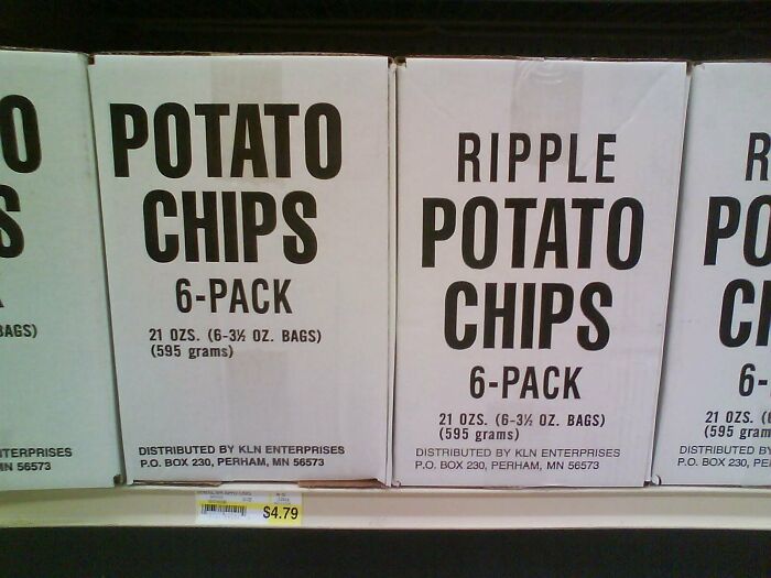 corporate 5k - 0 Potato Ripple R S Chips Potato Pg Chips . 6Pack Bags 21 Ozs. 63% Oz. Bags 595 grams 6Pack 6 21 Ozs. 63% Oz. Bags 595 grams Distributed By Kln Enterprises P.O. Box 230, Perham, Mn 56573 21 Ozs. 595 gram Distributed By P.O. Box 230, Pe Ster