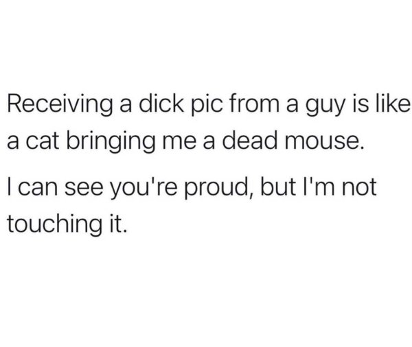 other people's moods affect me - Receiving a dick pic from a guy is a cat bringing me a dead mouse. I can see you're proud, but I'm not touching it.